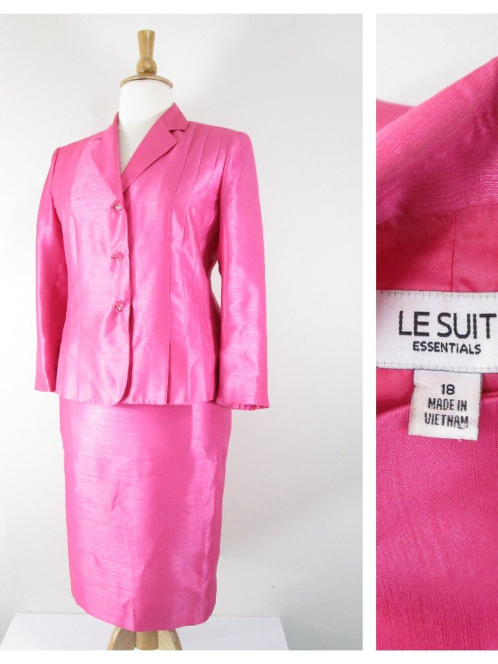 Le Suit Womens Plus Size Solid Pink Skirt Suit Size 18 Formal Business Career